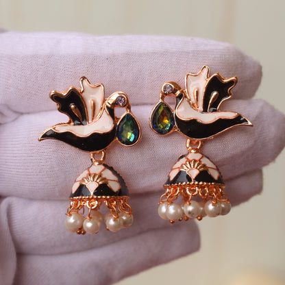 White & Black Mini Meenakari Jhumki