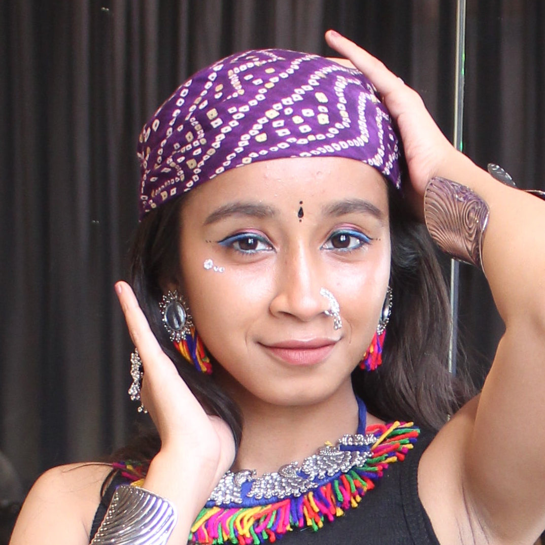 Purple Bandhani Bandana with Mini Tassels