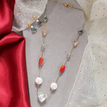 Multicolour Beads Gold-Plated Chain & Earrings Set