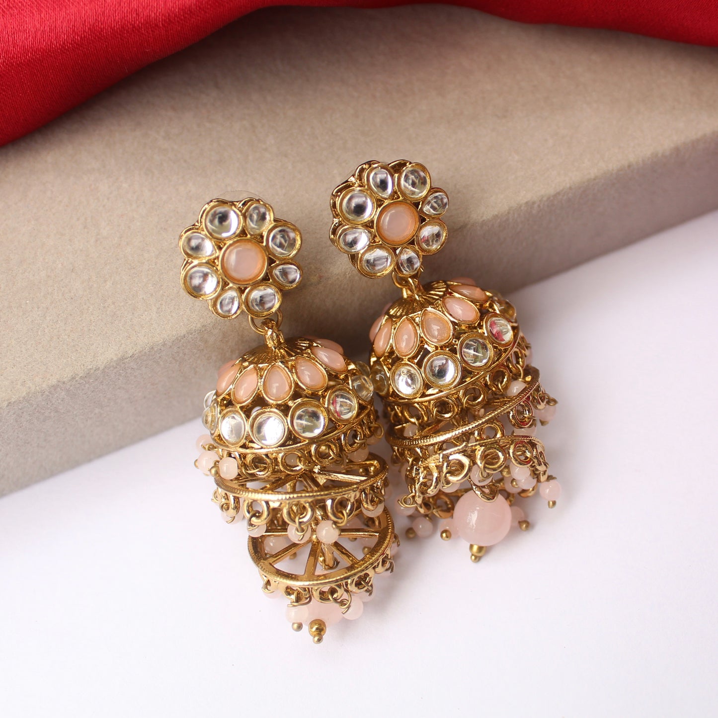 Peachy Pink Multi-Layered Jhumki Earrings