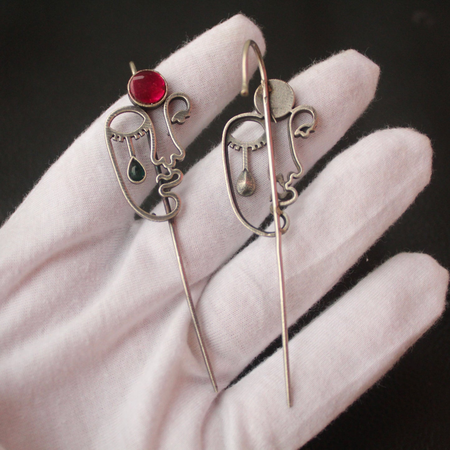 Abstract Art Oxidised Silver Ear-cuff Earrings