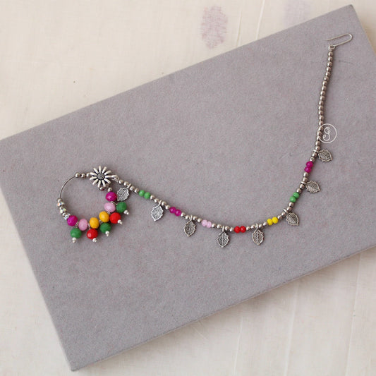 Pretty Multicoloured Oxidised Silver Press-on Nath
