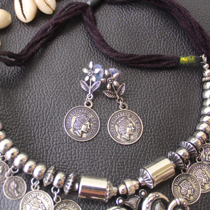 Lovely Oxidised Silver Coins Work Choker Set