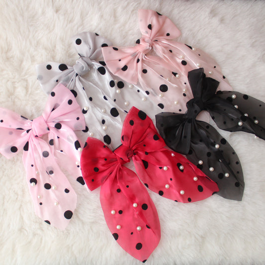 (Set of 5) Pretty Satin Bows With Pearls Work