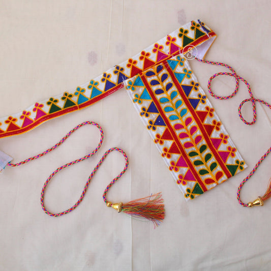 Colourful Embroidered Gamthi Waist-Belt With Mobile Pouch
