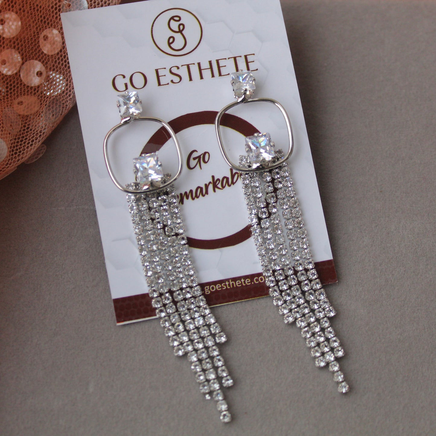 Silver Diamonds Embellished Long Earrings