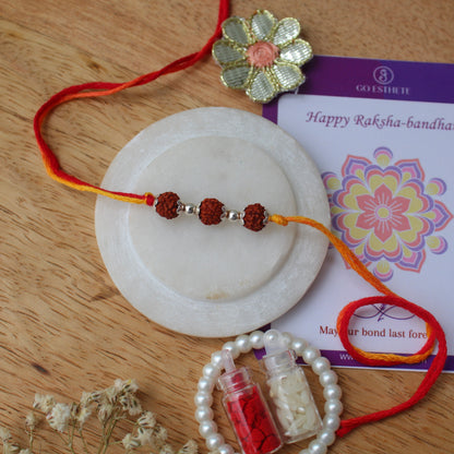 Pure Silver Beads and Rudraksh Rakhi