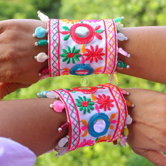 Colourful Embroidered Pair Of Bracelets