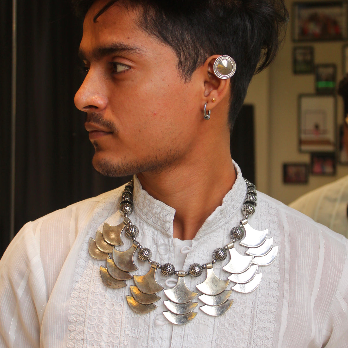 Oxidised Silver Necklace & Earcuff  Set