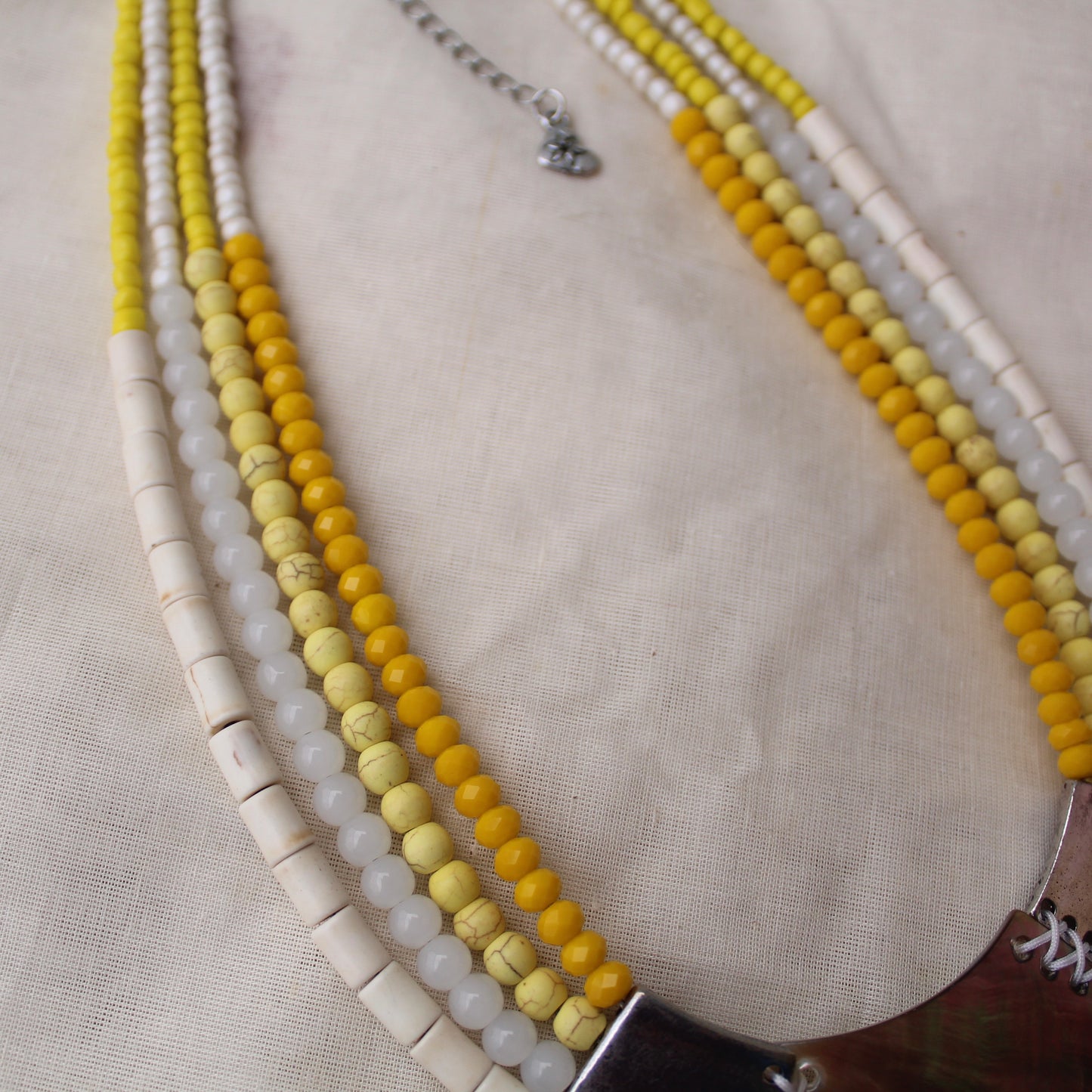 Yellow Beads & Tassels Work Long Necklace