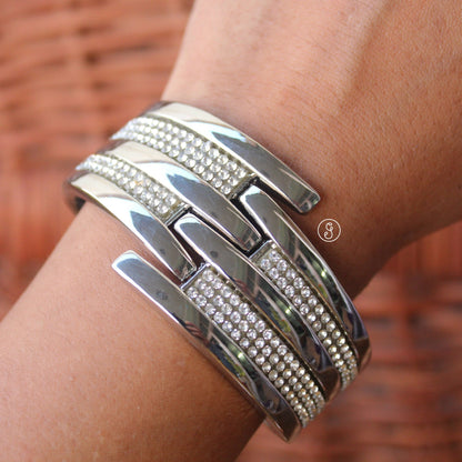 Silver Toned Diamonds Work Classic Bracelet