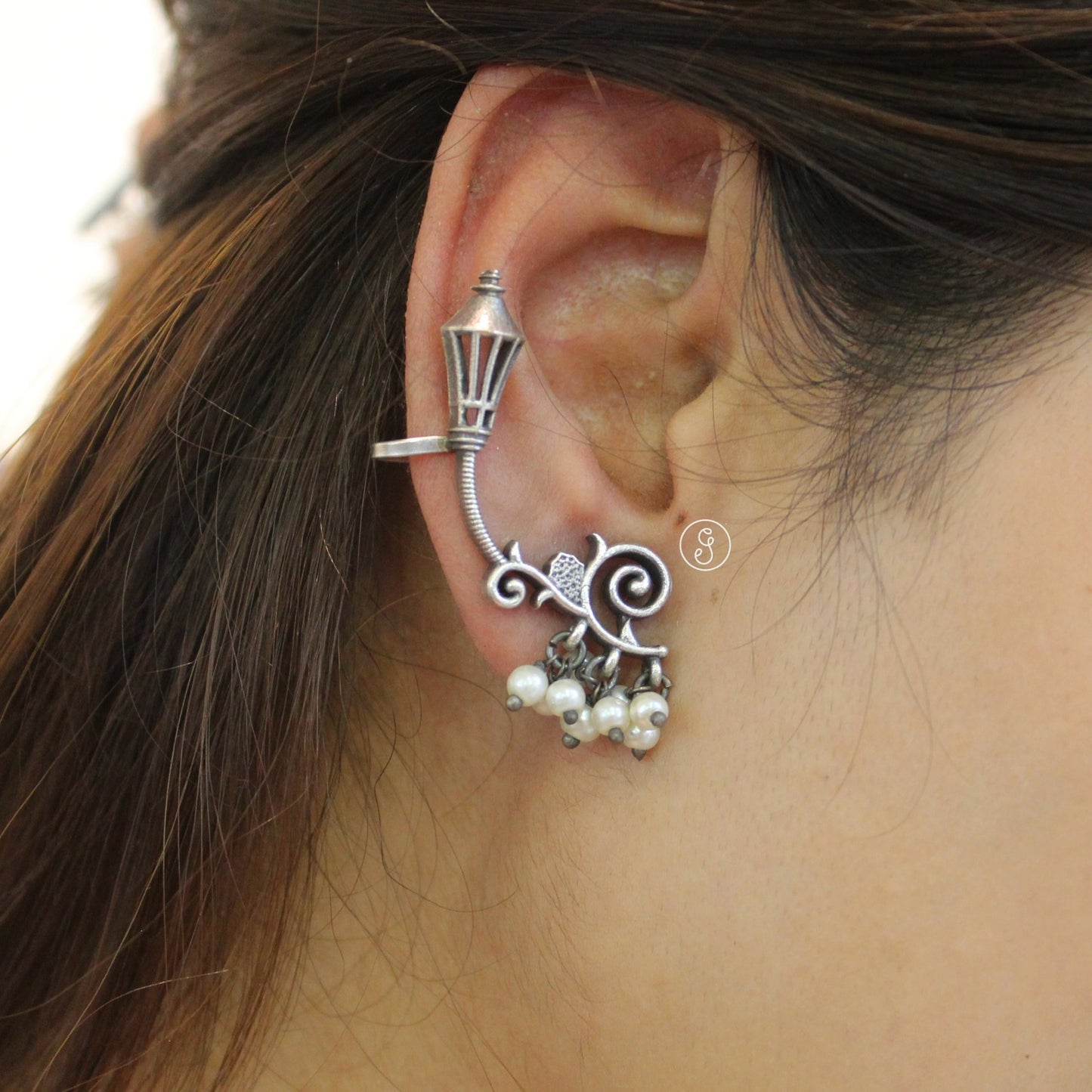 Classic Pair Of Oxidised Silver Ear-cuff Earrings