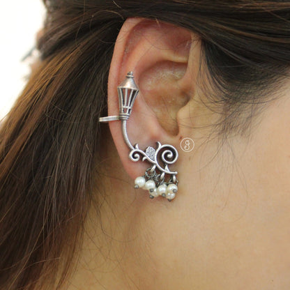 Classic Pair Of Oxidised Silver Ear-cuff Earrings