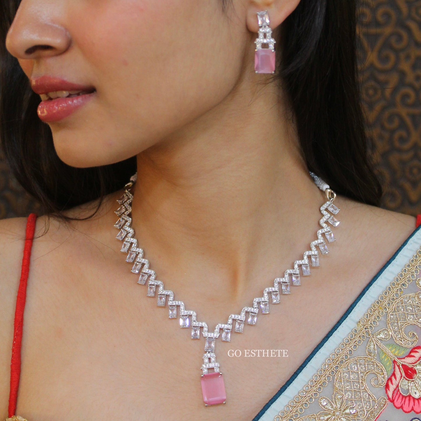 Pretty Pink CZ Diamonds Necklace Set