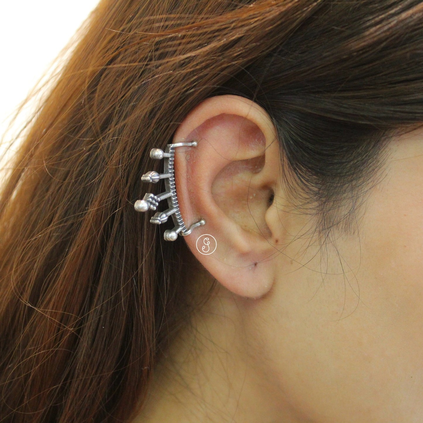 Minimal Pair of Oxidised Silver Ear-cuff Earrings