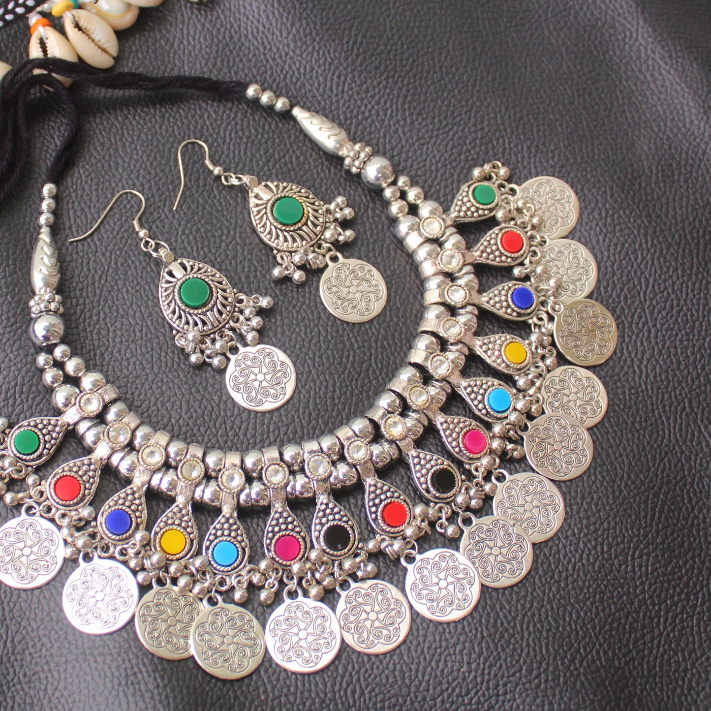 Fabulous Coins Work Multicolour Necklace Set