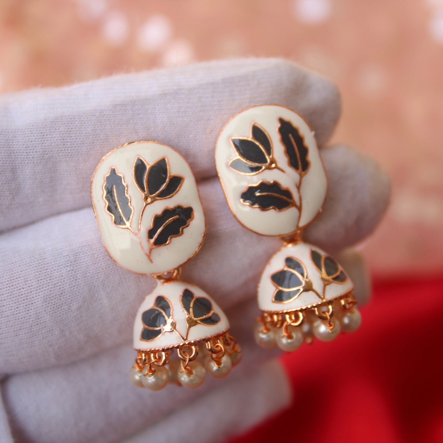 White & Grey Mini Jhumki Earrings