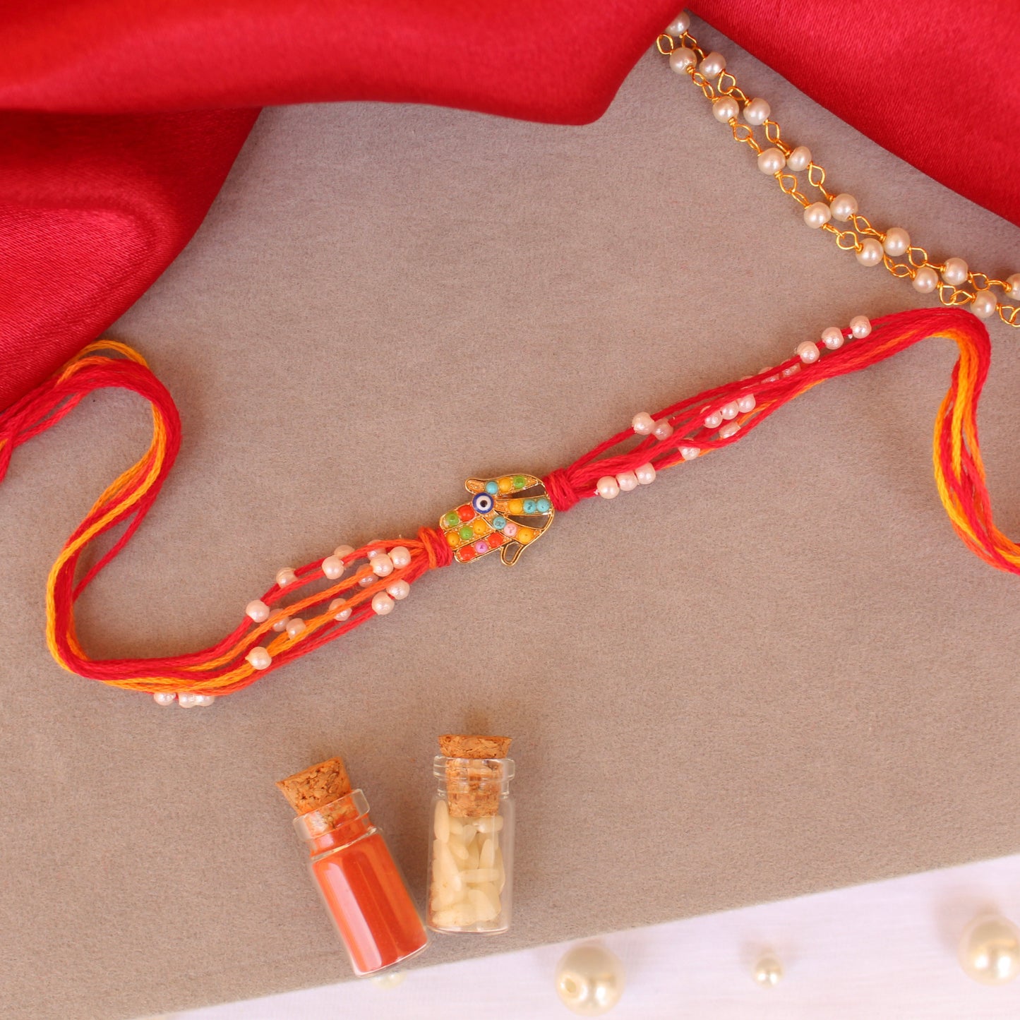 Multicoloured Hamsa-Hand Rakhi