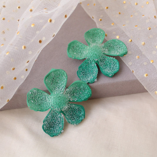 Gorgeous Green Sugar Crust Floral Earrings