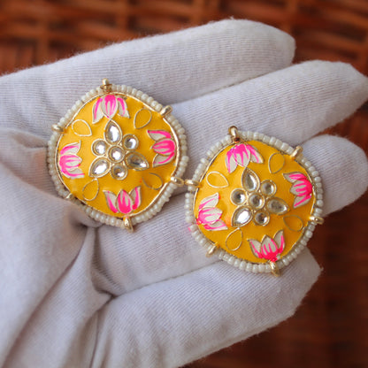 Beautiful Yellow Meenakari Studs Earrings