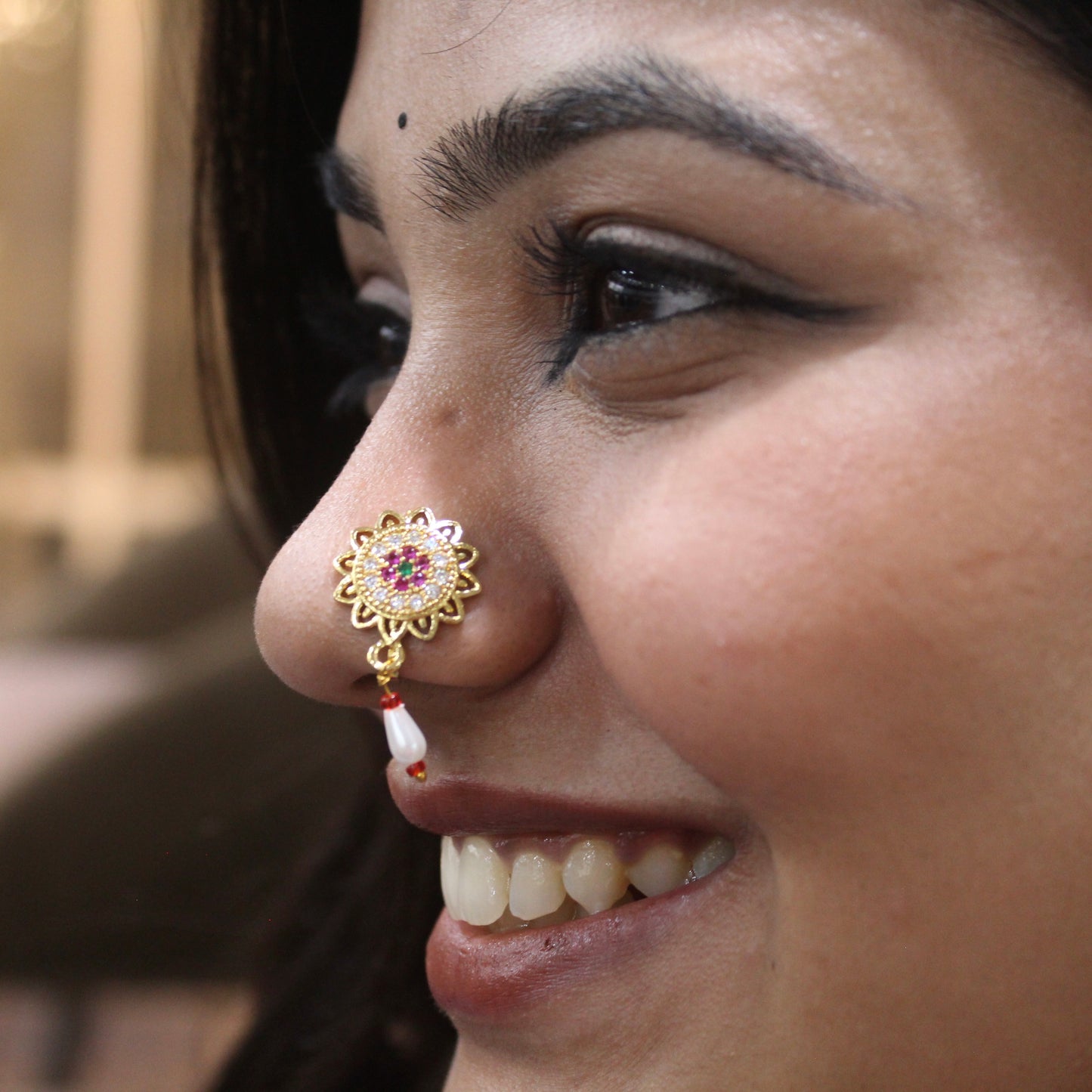 Multicoloured AD Press-On Nose Pin (Non-Pierced Nath)