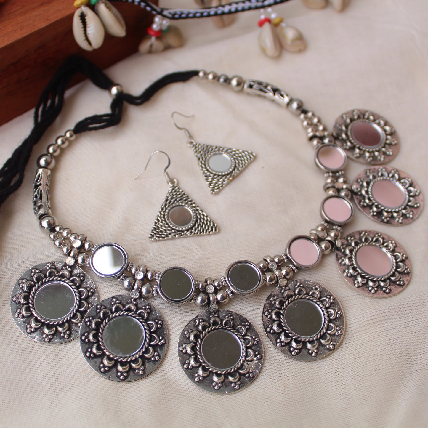 Amazing Mirrors Work Oxidised Necklace Set