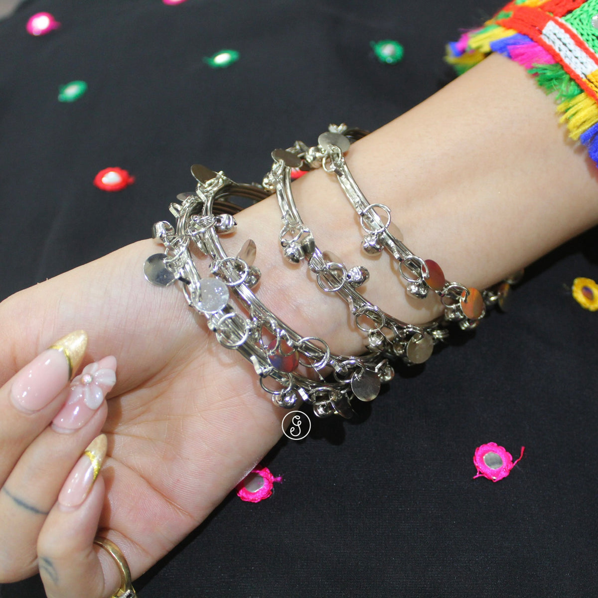 Silver Kashmiri Ghungroo Bangles (set of 4)