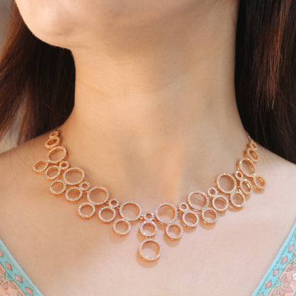 Rose Gold CZ Circle Design Necklace Set