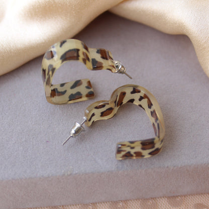 Leopard Print Heart Shaped Hoop Earrings