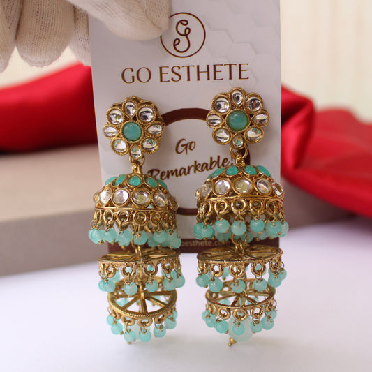 Pretty Aqua Blue Multi-layered Jhumki Earrings