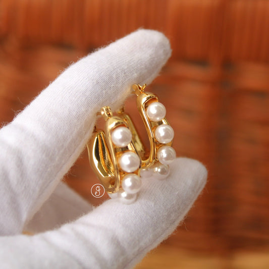 Golden Pearls Work Anti-Tarnish Hoops