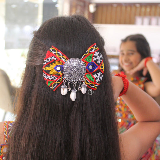 Multicolour Embroidered Hair Bow Clip