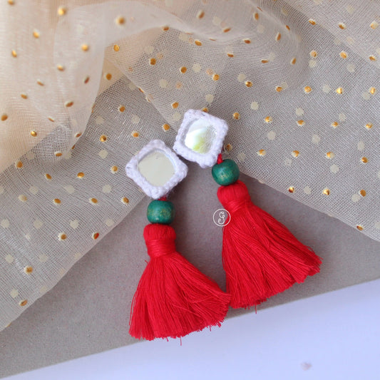 Mirror & Tassel Work Easy Press-On Earrings