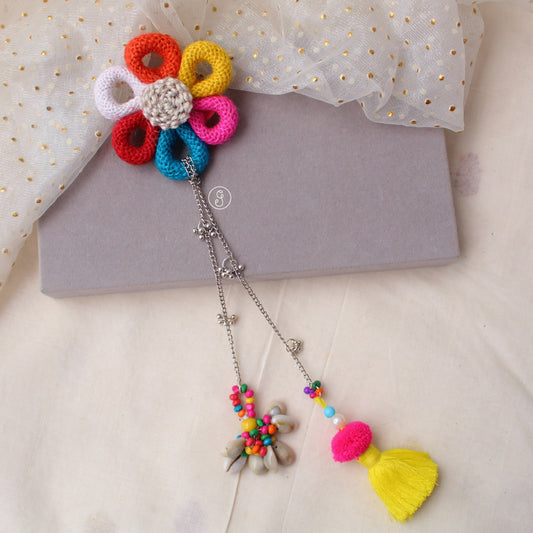 Beautiful Colourful Jute Flower Hair Clip With Pretty Strings