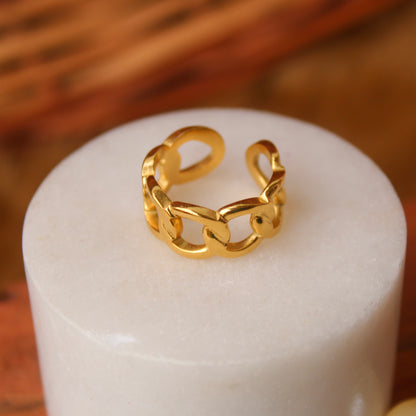 Golden Chain Design Anti-Tarnish Adjustable Ring