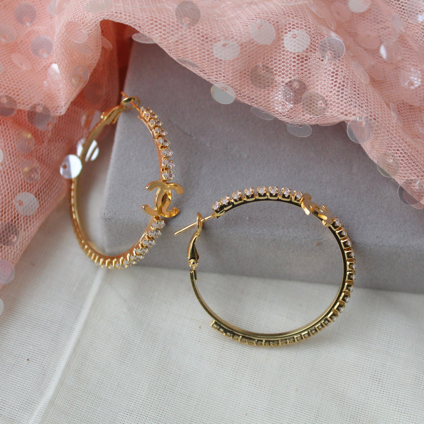 Stunning Golden Diamond Embellished Hoops