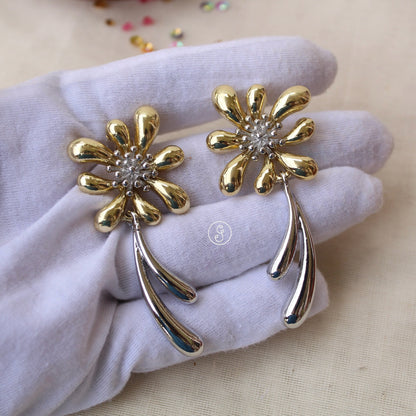 Dual Tone Anti-Tarnish Long Earrings