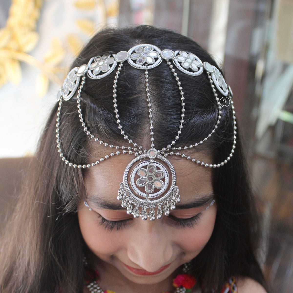 Regal Silver-Toned Headband with Maang Tika
