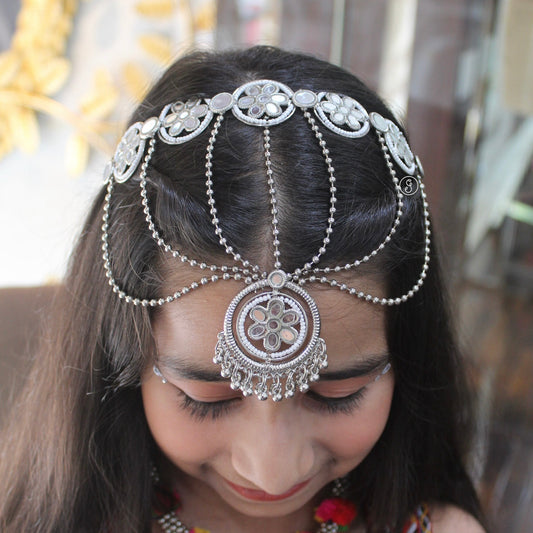 Regal Silver-Toned Headband with Maang Tika