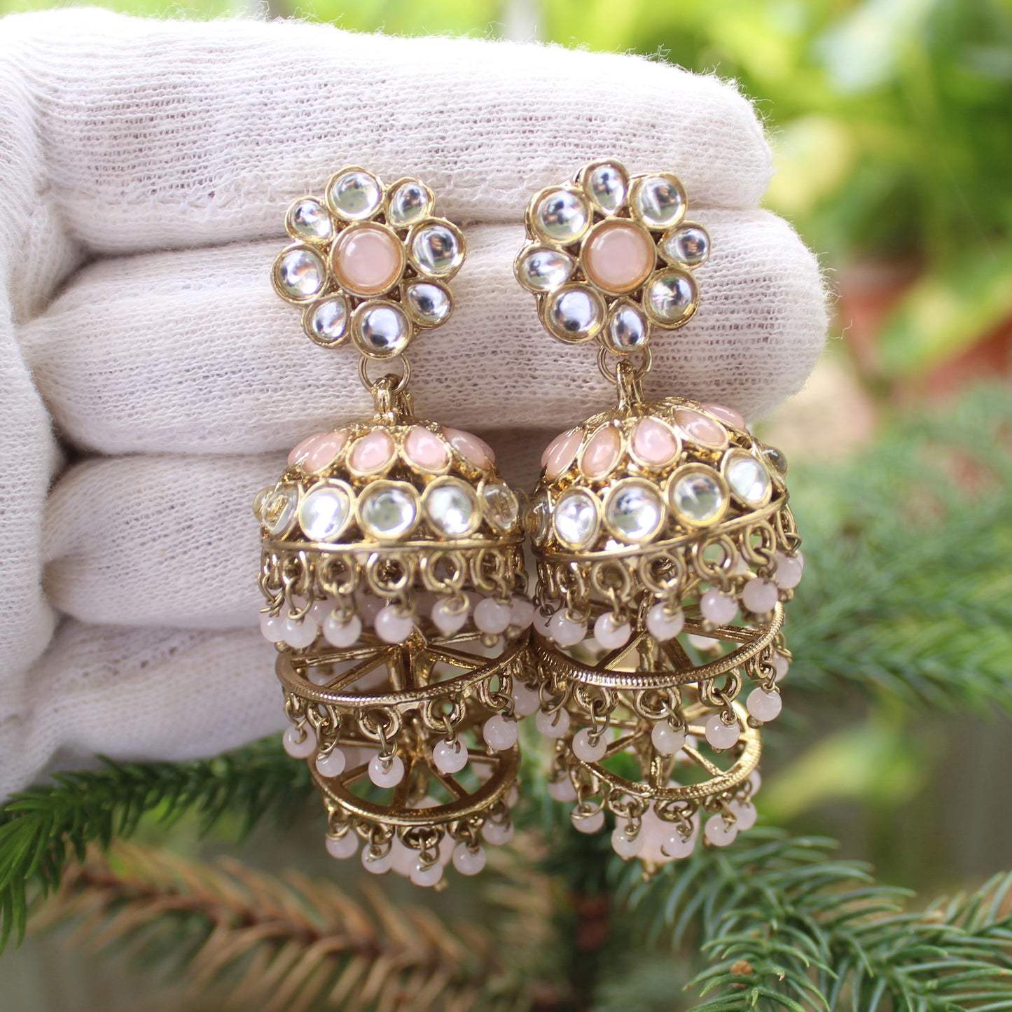 Peachy Pink Multi-Layered Jhumki Earrings