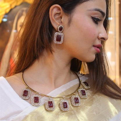 Classy Antique Golden & Ruby Hasli Necklace Set