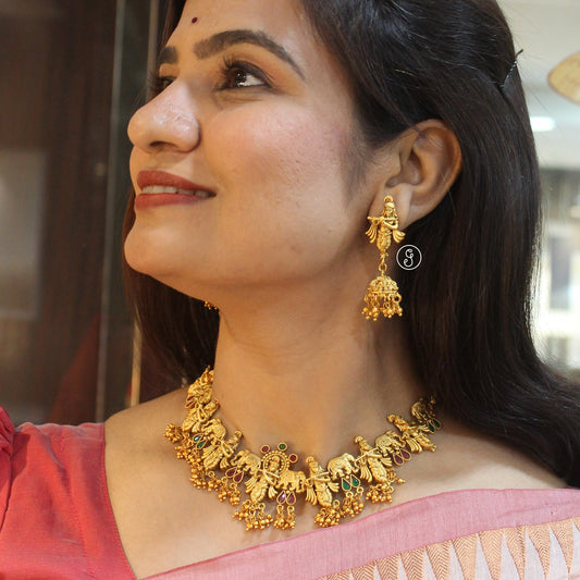 Divine Krishna Motif Temple Necklace Set