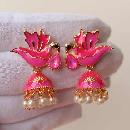 Pink Mini Meenakari Jhumki Earrings