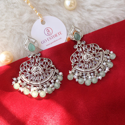 Pretty Green Stones & Beads Work Chandbali