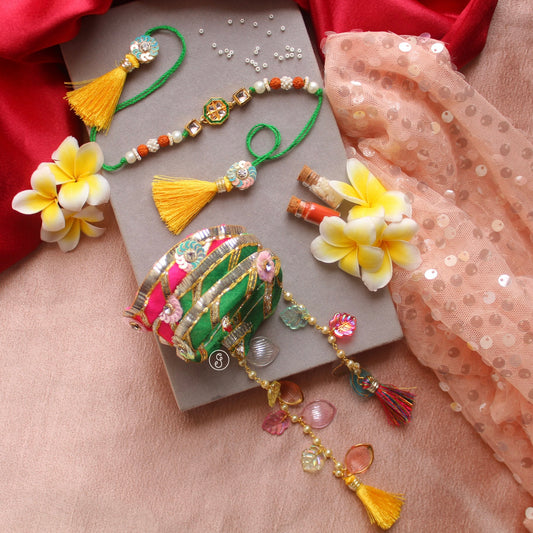 Designer Kundan Bhaiya-Bhabhi Rakhi with Lumba Bracelet