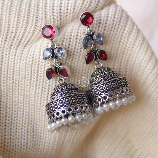 Red & White Stones Work Classic Jhumki