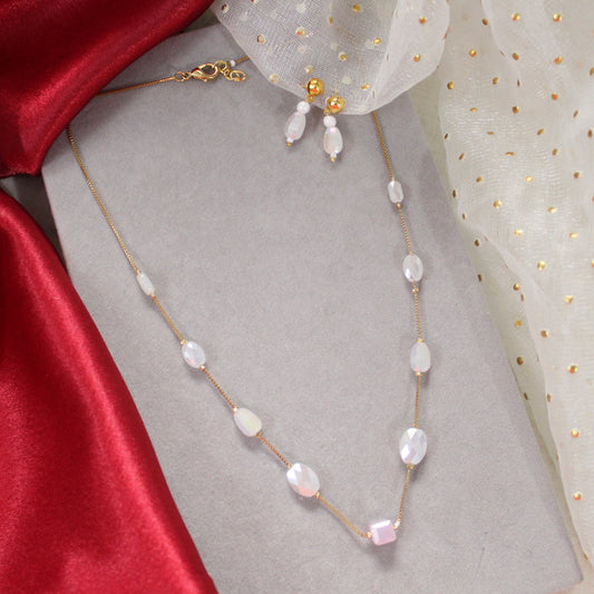 Opalite Elegance Gold-Plated Chain & Earrings