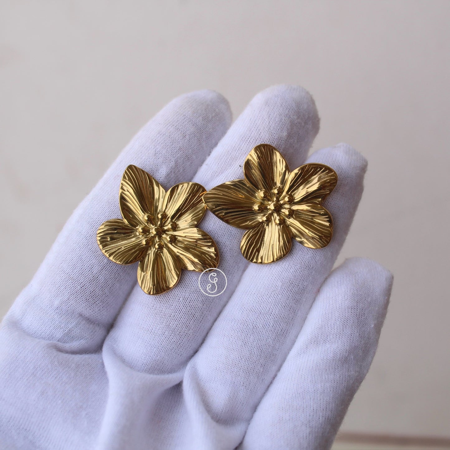 Golden Flower Design Anti Tarnish Studs