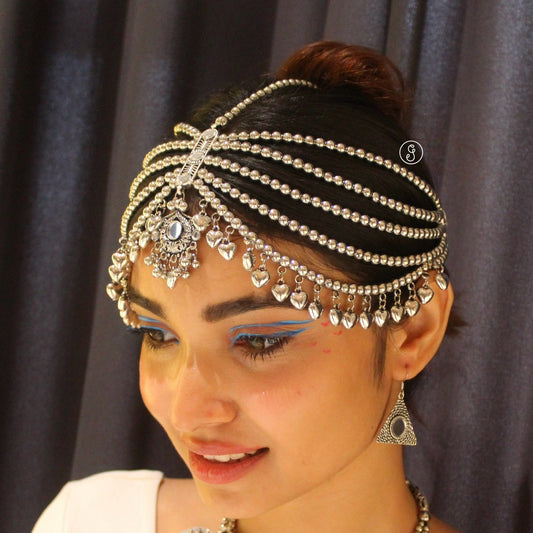 Oxidized Multi-Layered Damini Style Maang-Tika