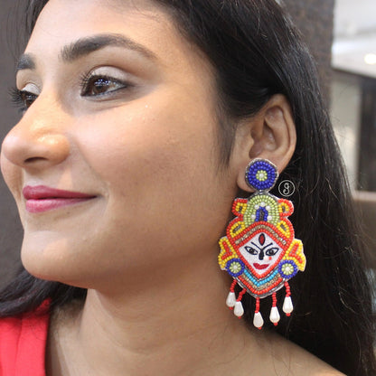 Divine Handcrafted Maa Durga Beaded Earrings